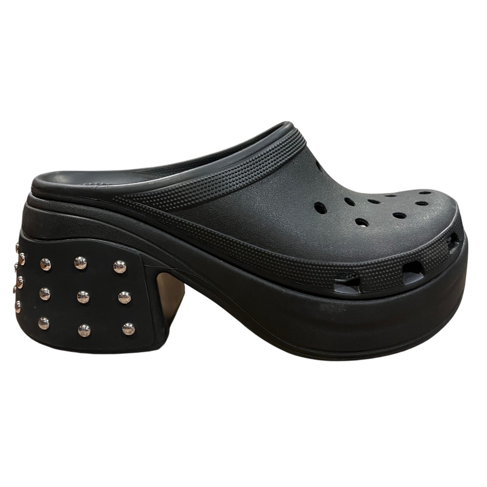 Crocs Siren Men 11 W 13 Black Rubber Slip On Studded Block Heel Clog Platform